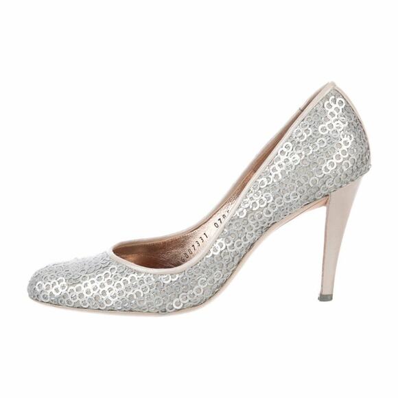Salvatore Ferragamo Fabina silver sequin heels size 7 - Picture 1 of 10